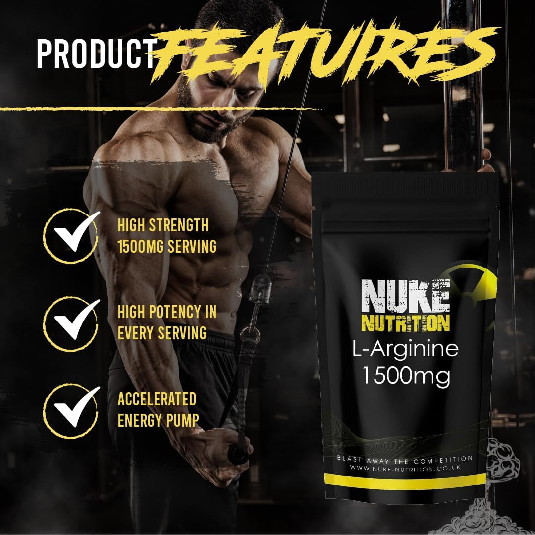 Nuke Nutrition L Arginine Capsules 1500Mg - 60 Capsules - Nitric Oxide Supplement for Men & Women to Improve Muscle Strength, Endurance & Mass - Nutritional Pre Workout - Nitric Acid Pills for Energy