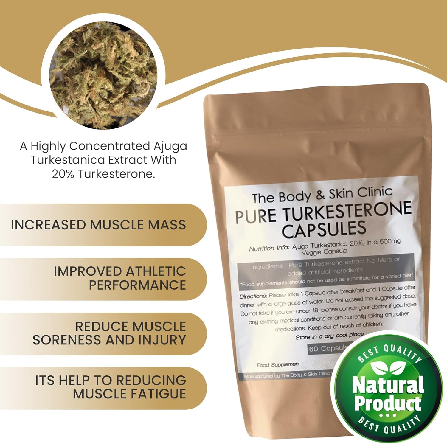 Turkesterone Capsules | Muscle Recovery and Muscle Growth Supplement | Super Strength 1000Mg per Serving | 60 Capsules