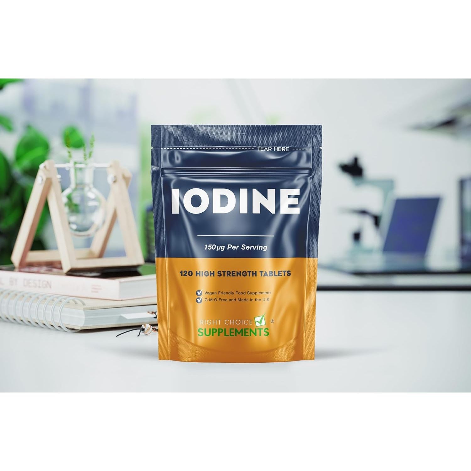 Iodine 150Mcg 120 Tablets | Max Strength Potassium Iodide | Natural Source of Iodine from Potassium Iodide | Thyroid Supplement | Vegan UK Made | GMP Approved