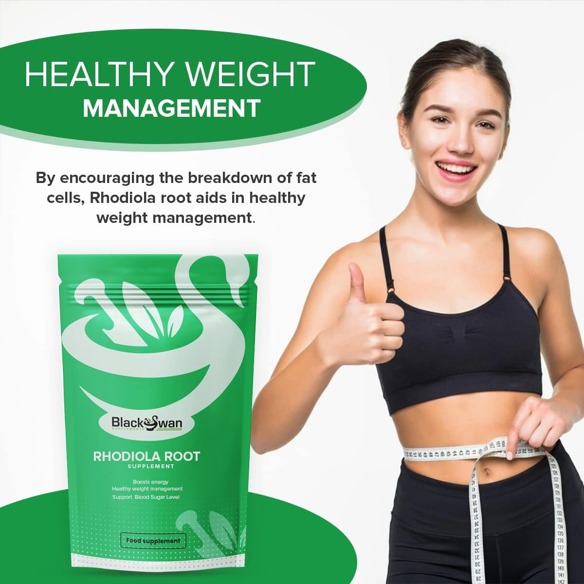 Black Swan Rhodiola Root Capsules - 1000Mg Enhanced Energy Level Immune System Support Weight Management Muscle Support Natural Vegan Supplement - 30 Capsules 1 Month Supply