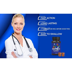 EROTICOX 500Mg | Stronger | Longer | Harder | Performance | Extra Strength Enhancing, Stamina Endurance Booster Supplement for Men | 10 Ginseng Blue Barry Flavour Gummy