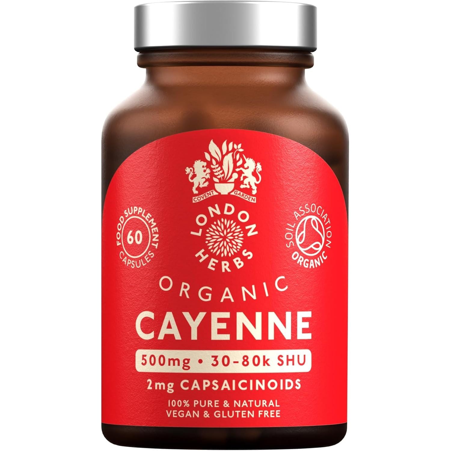 Organic Cayenne Pepper Capsules 500Mg | 2Mg Capsaicinoids Including Capsaicin | 60 Vegan Capsules with Zero Fillers or Synthetic Ingredients - 100% Pure & Natural Cayenne Powder