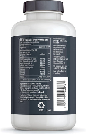 Transforme Omega 3 6 9 Fish Oil 1000Mg 365 Capsules, Fish Oil, Flaxseed Oil & Sunflower Seed Oils, EPA, DHA, ALA, LA, Oleic Acid, 3 Softgel 3000Mg Serving, Gluten Free, UK Made