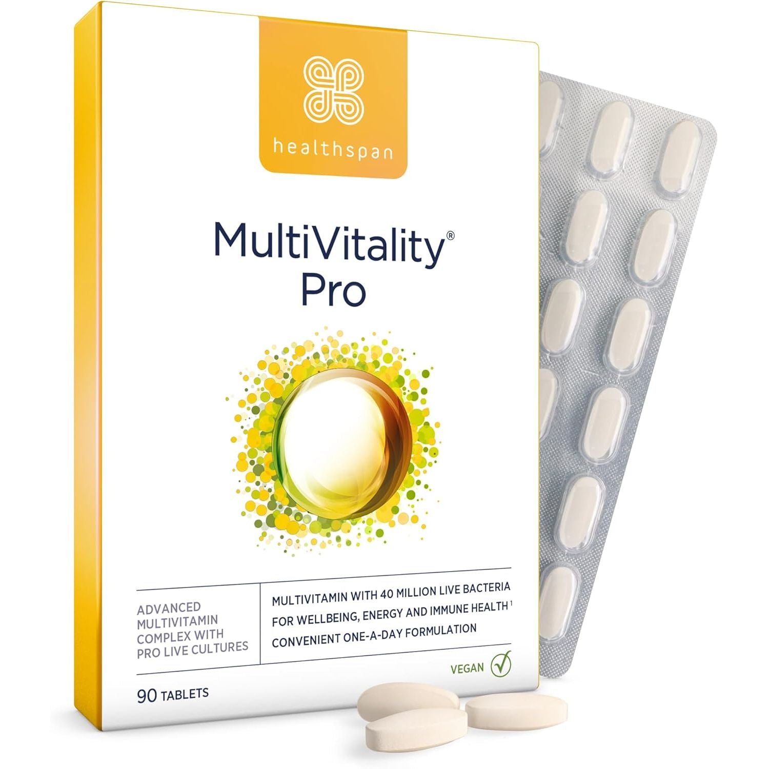 Healthspan Multivitamin with Live Cultures (90 Tablets) | Supports Immune Health | Maintain Energy Levels | Multivitamin & Live Bacteria Cultures | Added Vitamins C & D3 | Vegan