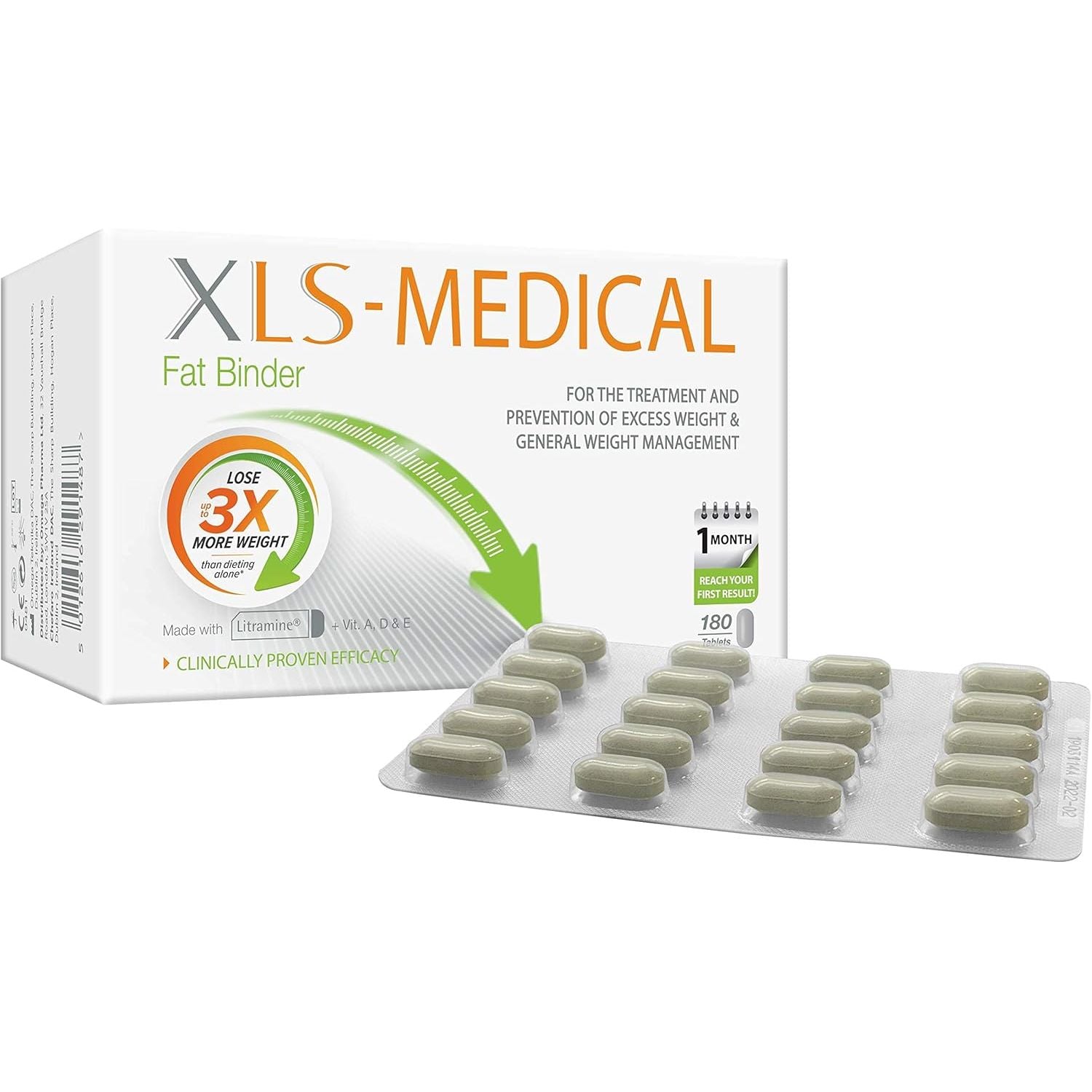 Xls-Medical Fat Binder 180 Tablets - Reduce Calorie Intake from Dietary Fats - up to 3X More Weight Loss - with Litramine as Active Ingredient - 30-Day Treatment