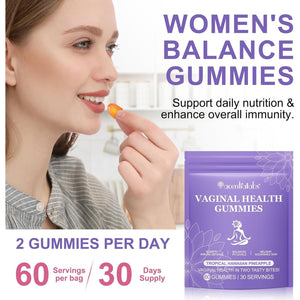 Feminine Balance Gummies 60 Pcs – Hawaiian Pineapple Flavour PH Balance & Immune Support for Women of All Ages, Gluten-Free & Vegan