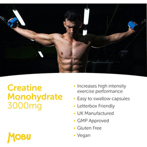 Creatine Monohydrate Capsules 750Mg (3000Mg per Serving) - 120 Capsules - Boost Muscle Mass, Bulk & Strength - Supports Increased Energy & Performance - Pre Workout Supplement for Men & Women | MOBU