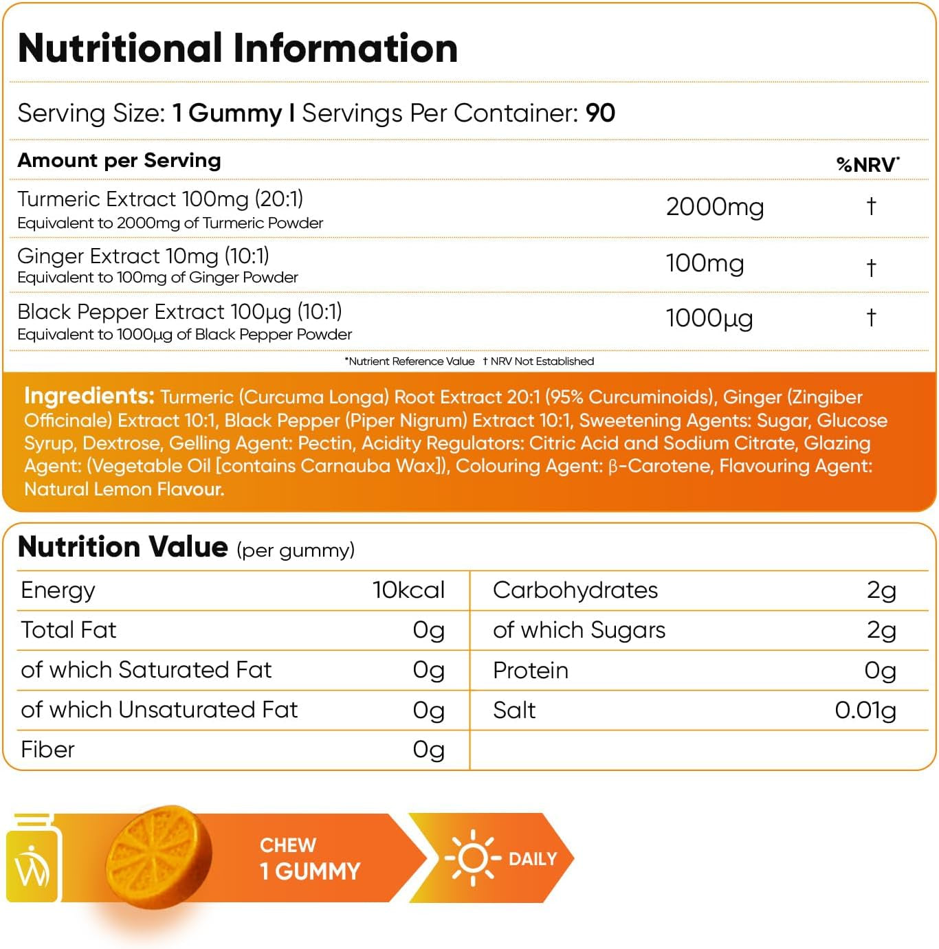 Turmeric Gummies with Black Pepper & Ginger 2100Mg - 90 Natural Lemon Flavour Vegan Turmeric Gummies (3 Months Supply) –High Strength Alternative to Turmeric & Black Pepper Capsules for Adults