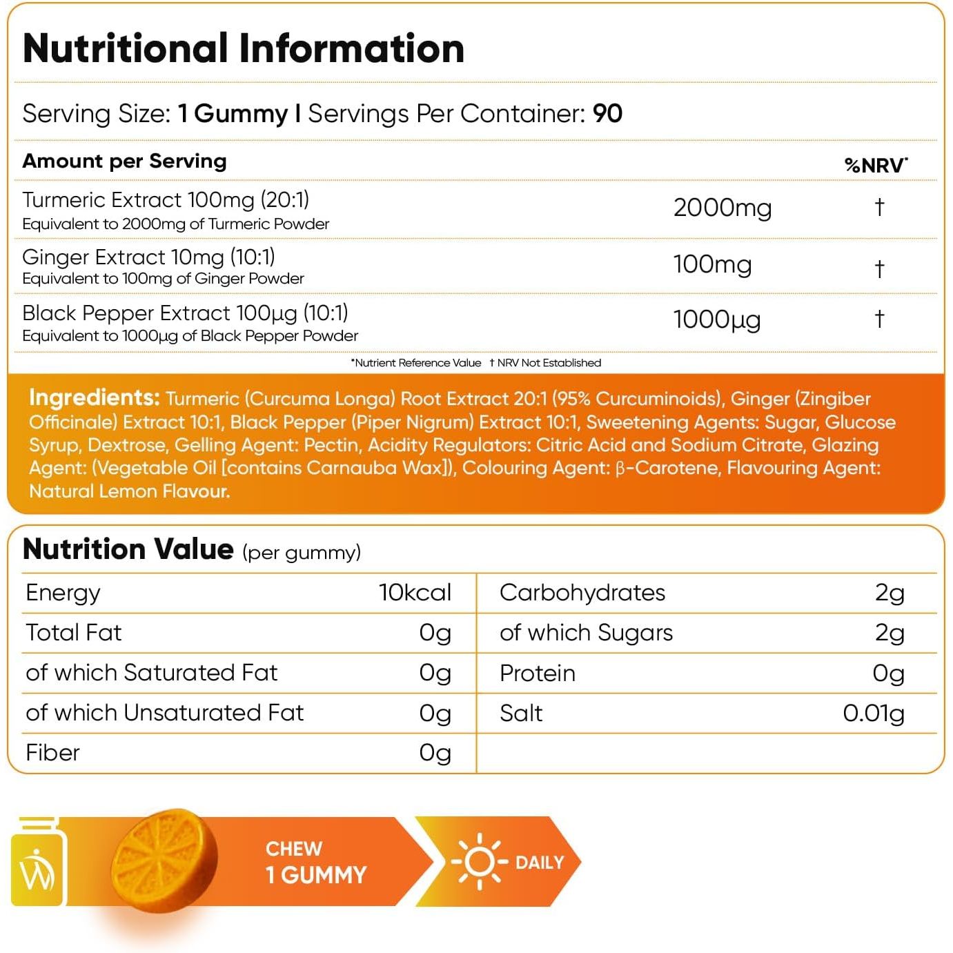 Turmeric Gummies with Black Pepper & Ginger 2100Mg - 90 Natural Lemon Flavour Vegan Turmeric Gummies (3 Months Supply) –High Strength Alternative to Turmeric & Black Pepper Capsules for Adults