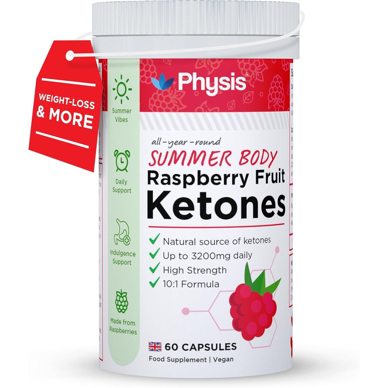 Raspberry Fruit Extract up to 3200Mg Daily | Weight Loss Max Strength | Raspberry Ketones Upgrade | Summer Body All Year | 60 X Slimming Diet Capsules | Natural Fat Burners | Men & Woman