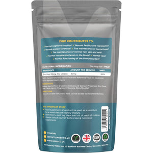 Zinc 100Mg 120 Tablets Max Strength | Immune Function, Fertility & Healthy Bones, Vision, Hair, Nails and Skin | Zinc Citrate Supplement | Vegan UK Made | GMP Approved | MOBU