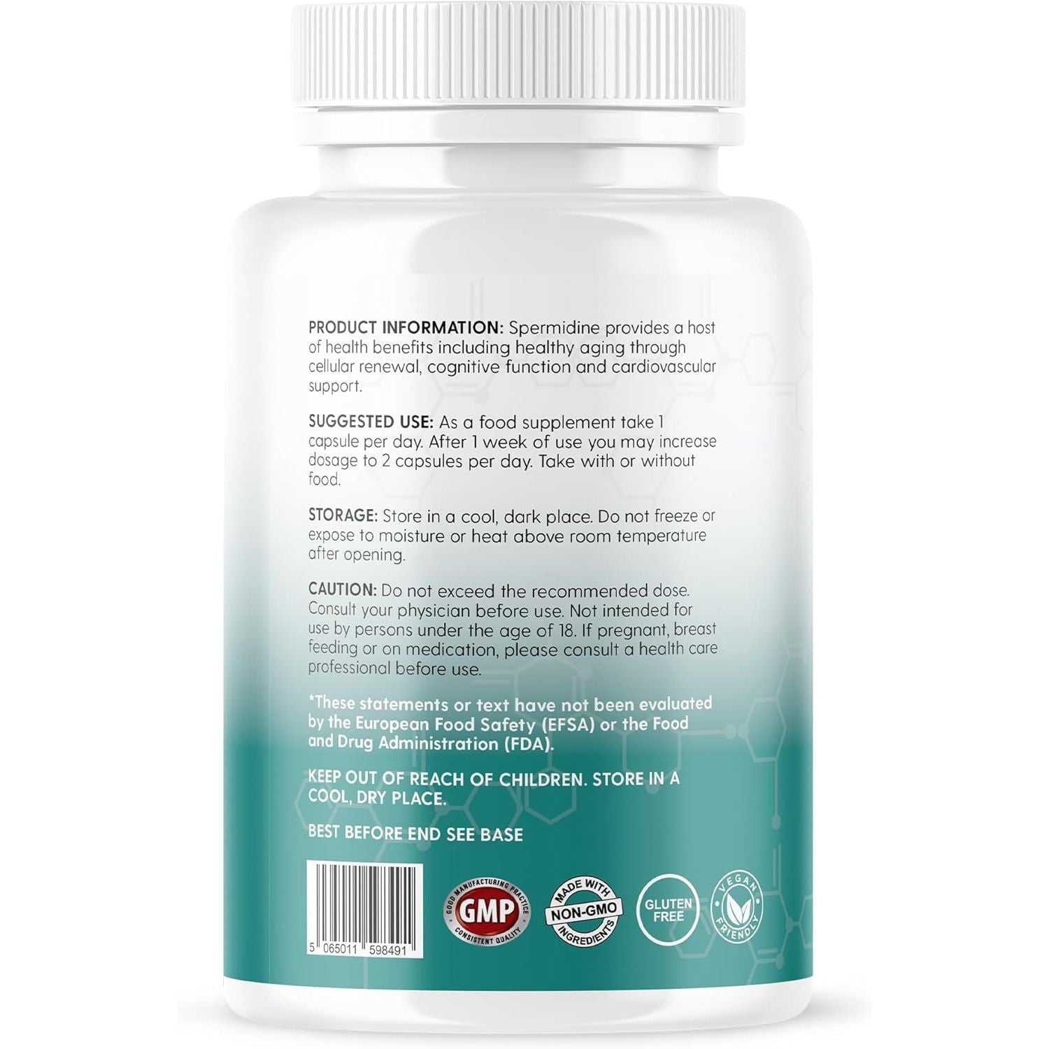 Vinco Spermidine Supplement - 10Mg X 120 High Strength Spermidine Capsules - 99% Purity - Supports Healthy Ageing & Longevity - Non GMO & Gluten Free - Made in the UK