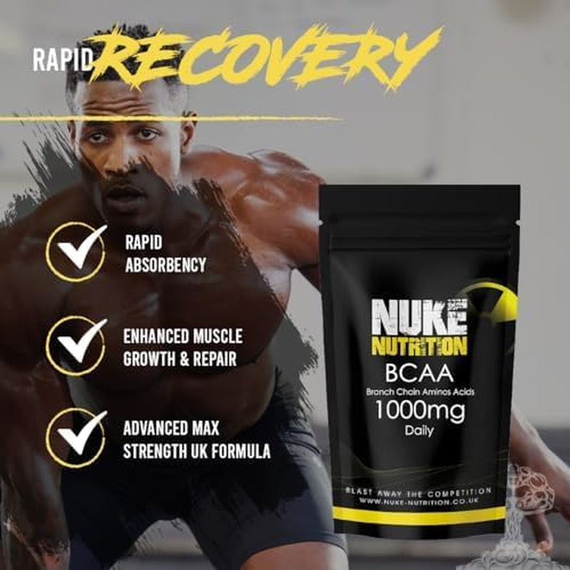 Nuke Nutrition BCAA Capsules | 180 Capsules 1000Mg | Advanced Essential Amino Acids Supplement to Build Lean Muscle | Boost Recovery, Muscle Building & Growth | Leucine, Isoleucine & Valine | Vegan