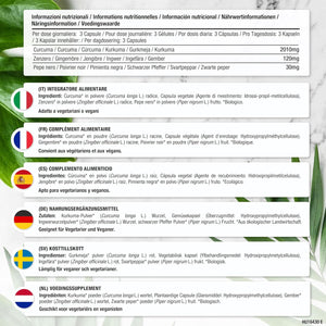 Organic Turmeric and Black Pepper 2160Mg | with Added Ginger | High Strength Curcumin Capsules | 365 Vegan Capsules | Easy-To-Swallow Formula | by Horbaach