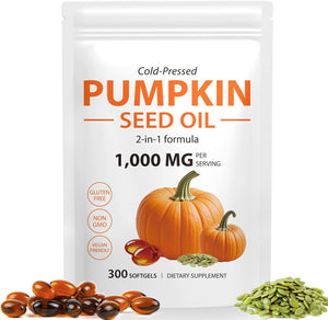 Pumpkin Seed Oil Capsules, 2-In-1 Formula for Hair Strength, Pumpkins Seed Extract Powder, 1000Mg Pure Cold-Pressed, Natural Skin & Heart Care, 300 Softgels