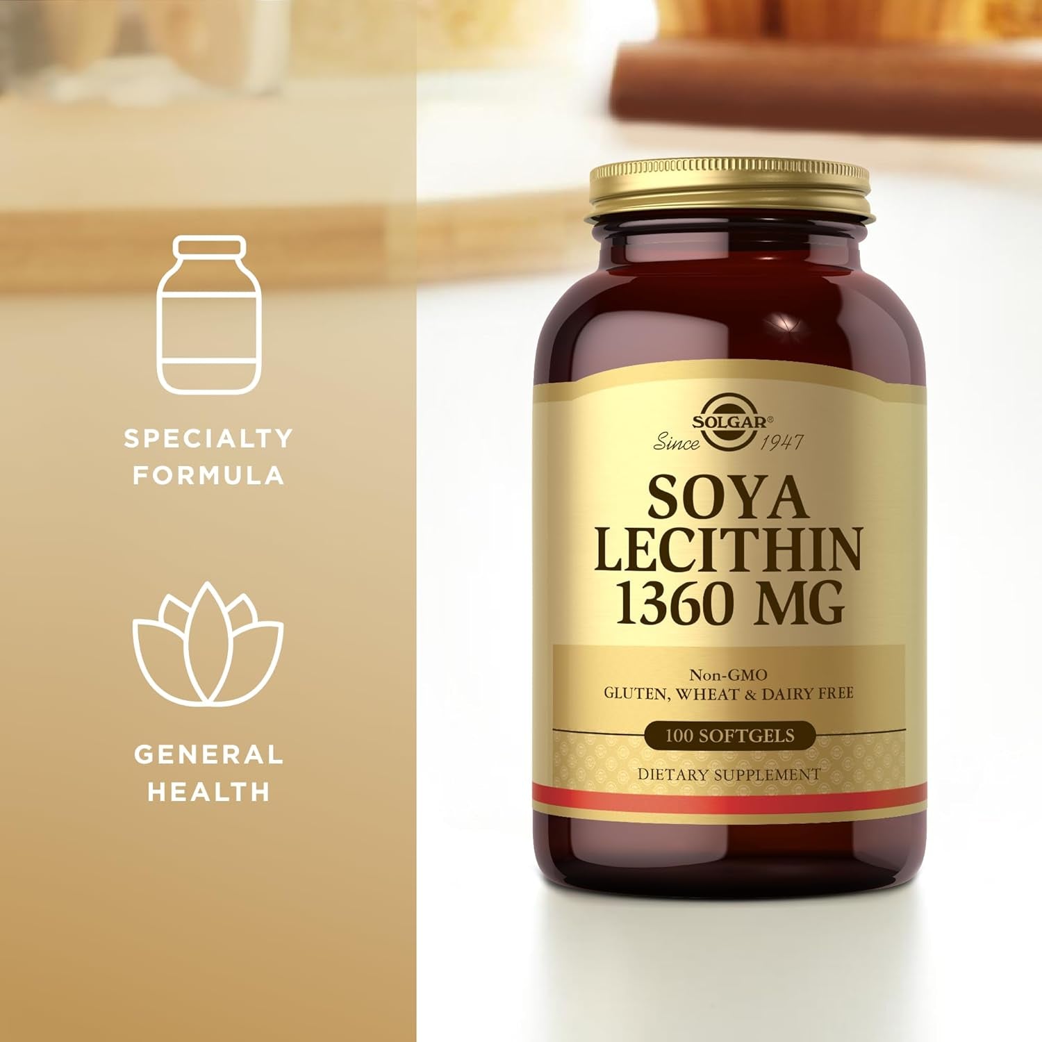 Solgar Soya Lecithin 1360 Mg Softgels - Pack of 100 - Supports Cell Membrane Structure - Wheat,Gluten and Diary Free (Packing May Vary)