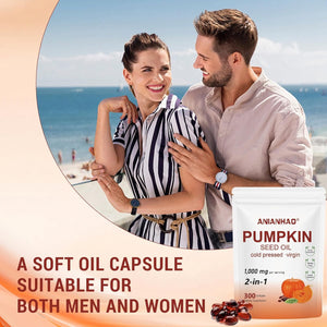 300 Softgel Pumpkin Seed Oil Capsules - Pumpkinseed Herbal Supplement - 2 in 1 Pumpkin Seed Extract | for Hair Growth, Cold Pressed, Supports Hair, Heart, Skin Supplement | Non-Gmo | Gluten Free