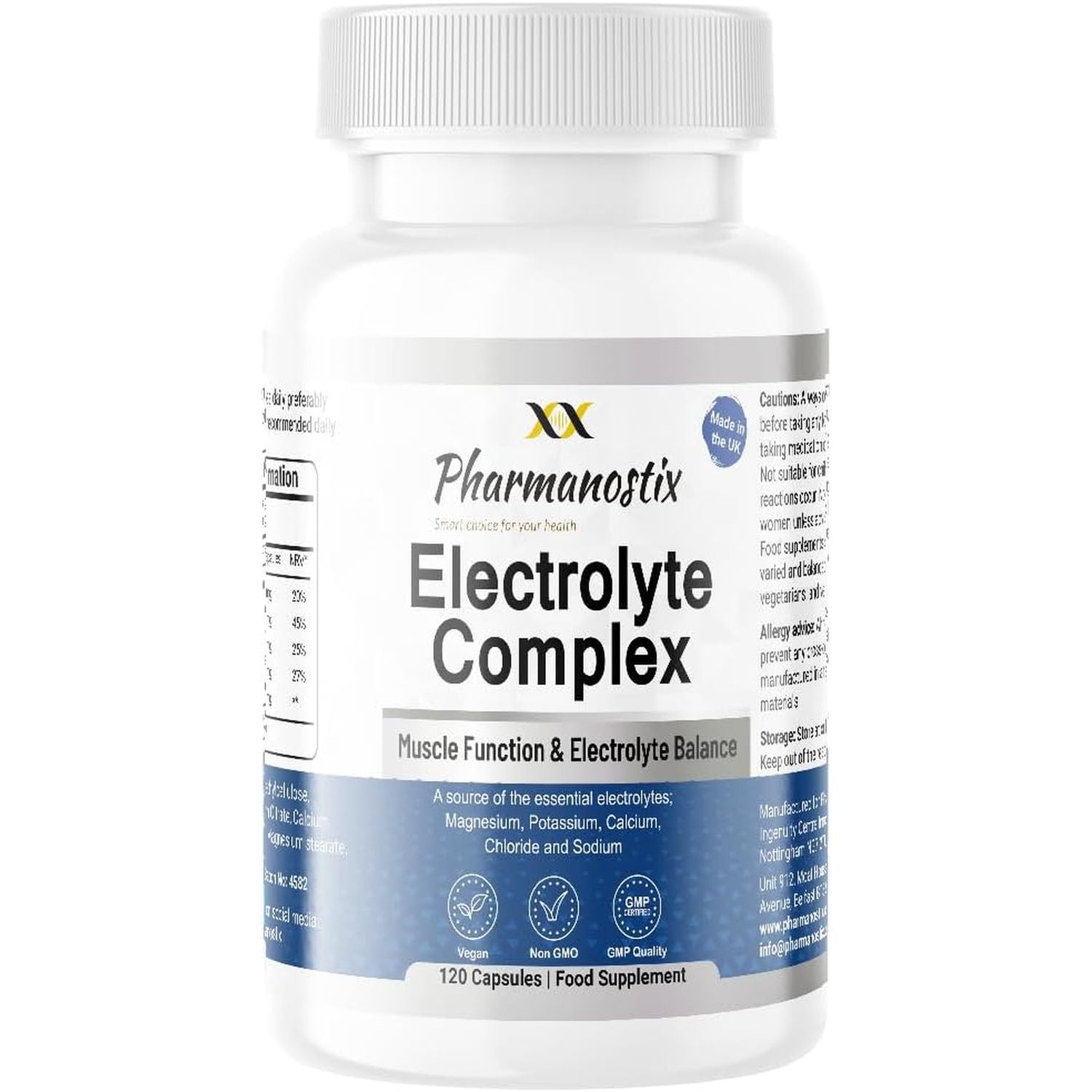Electrolytes Complex –Magnesium, Potassium, Calcium, Sodium & Chloride – Muscle Function, Rehydration, Salt Replacement, Cramp, Hydration & Recovery – High Strength 120 Caspules