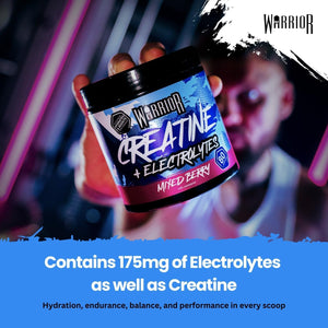 Warrior Creatine Monohydrate plus Electrolytes Powder 360G - Hydration and Performance Drink - Nutrition Shake to Promote Muscle Growth (Not Tablets, Sachet, Gummies) - 80 Servings (Mixed Berry)
