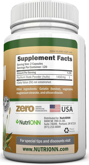 PSYLLIUM Husk Capsules - 1450Mg per Serving - 240 Capsules - Premium Psyllium Fiber Supplement - Great for Digestion and Regularity - 100% Natural Soluble Fiber