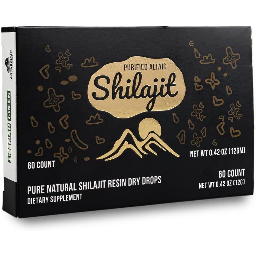 Premium Pure Shilajit Dry Drops by Siberian Green Altai Golden Mountains - 60 Count (200 Mg) Food Supplement Fulvic Acid