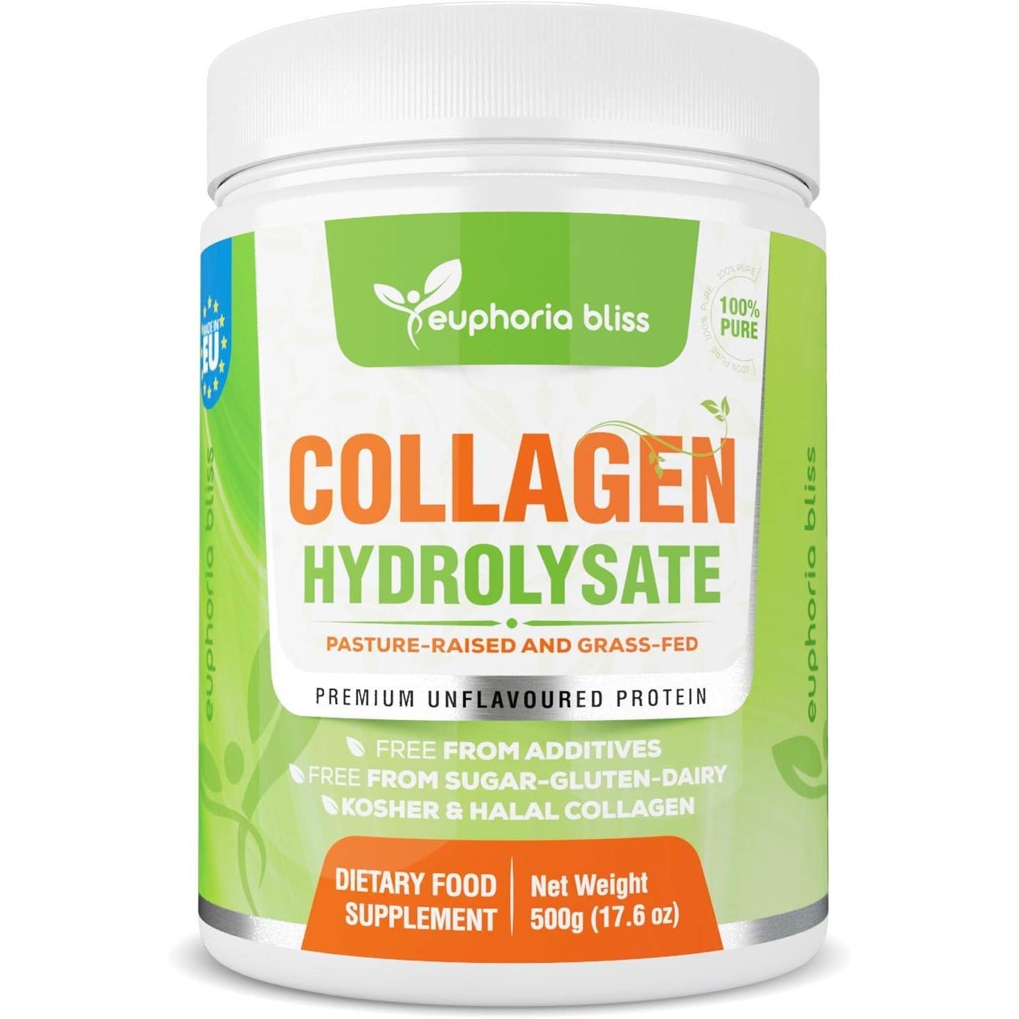 Premium Collagen Powder 500G Unflavoured High Grade Hydrolysed Collagen Joints, Bones, Gut, Wrinkles, Hair, Skin, Nails, Pain, Injury, Sleep, Fitness, Fasting Friendly, Keto, Halal & Kosher Certified