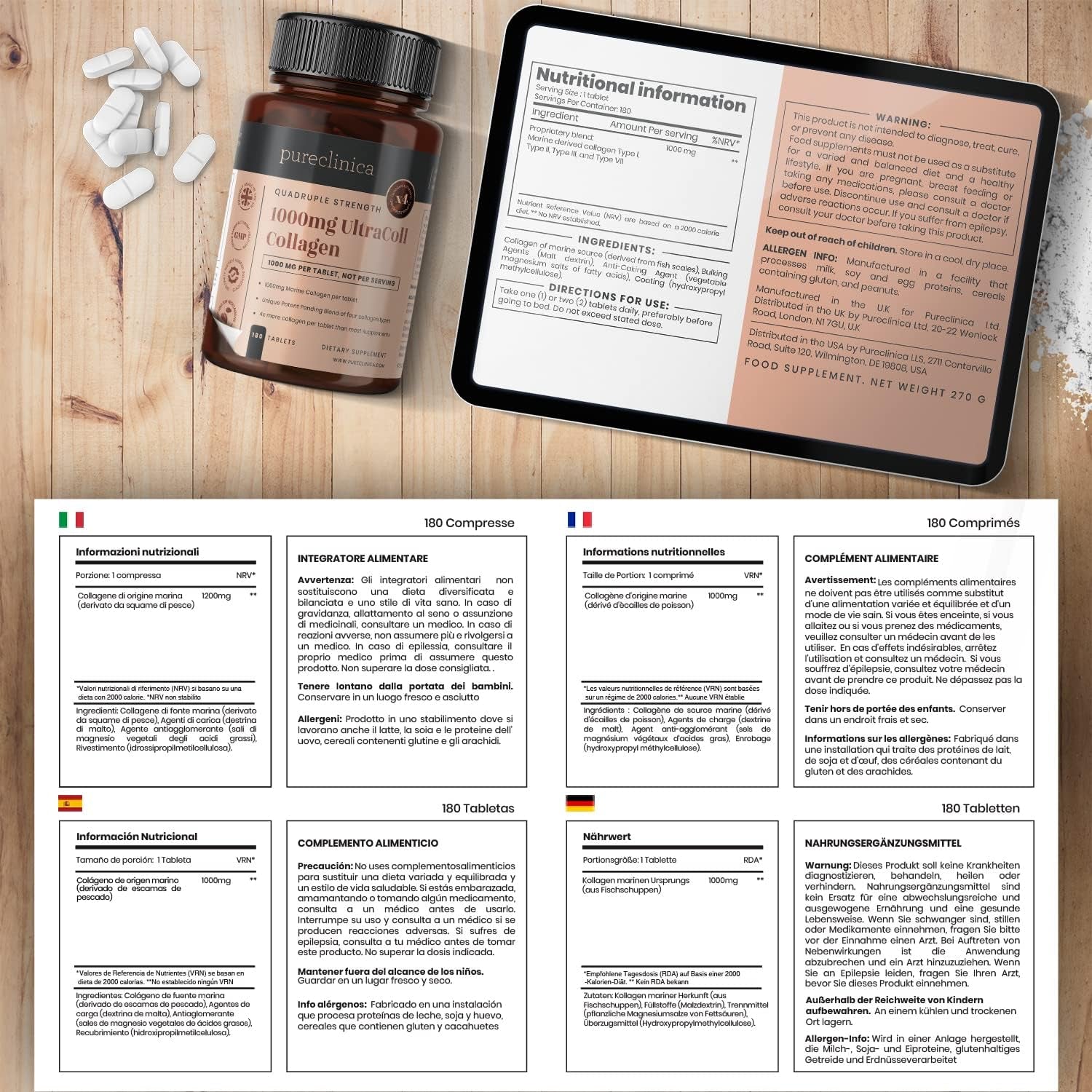 Ultracoll Marine Collagen 1000Mg X 180 Tablets (6 Months Supply). the Only Patented Anti-Aging Collagen Types I, II, III, and VII.