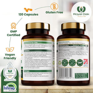 Magnesium Bisglycinate 200Mg plus P5P Vitamin B6 X120 Capsules | Advanced Chelated Formula for Optimal Absorption 200Mg of High Strength Elemental Magnesium - Vegan & UK Made by Royal Oak Health