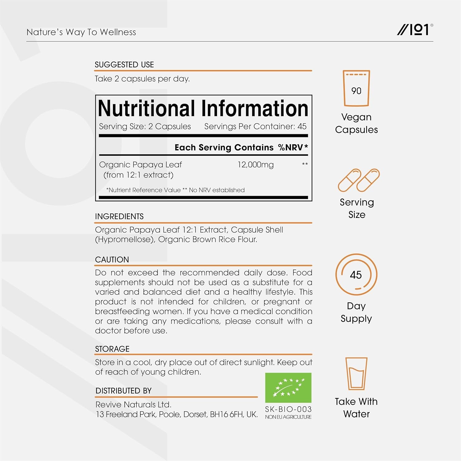 Organic Papaya Leaf Extract 12,000Mg - High Strength Carica Papaya Extract – 90 Vegan Capsules – Resealable and Recyclable Pouch by Alpha01