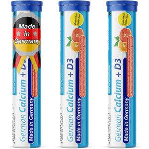 German Calcium + Vitamin D Drink Effervescent Tablets 60 Servings Orange-Grapefruit Flavour - 500 Mg Calcium, 2,5 Μg Vitamin D3 - T&D Pharma – Made in Germany