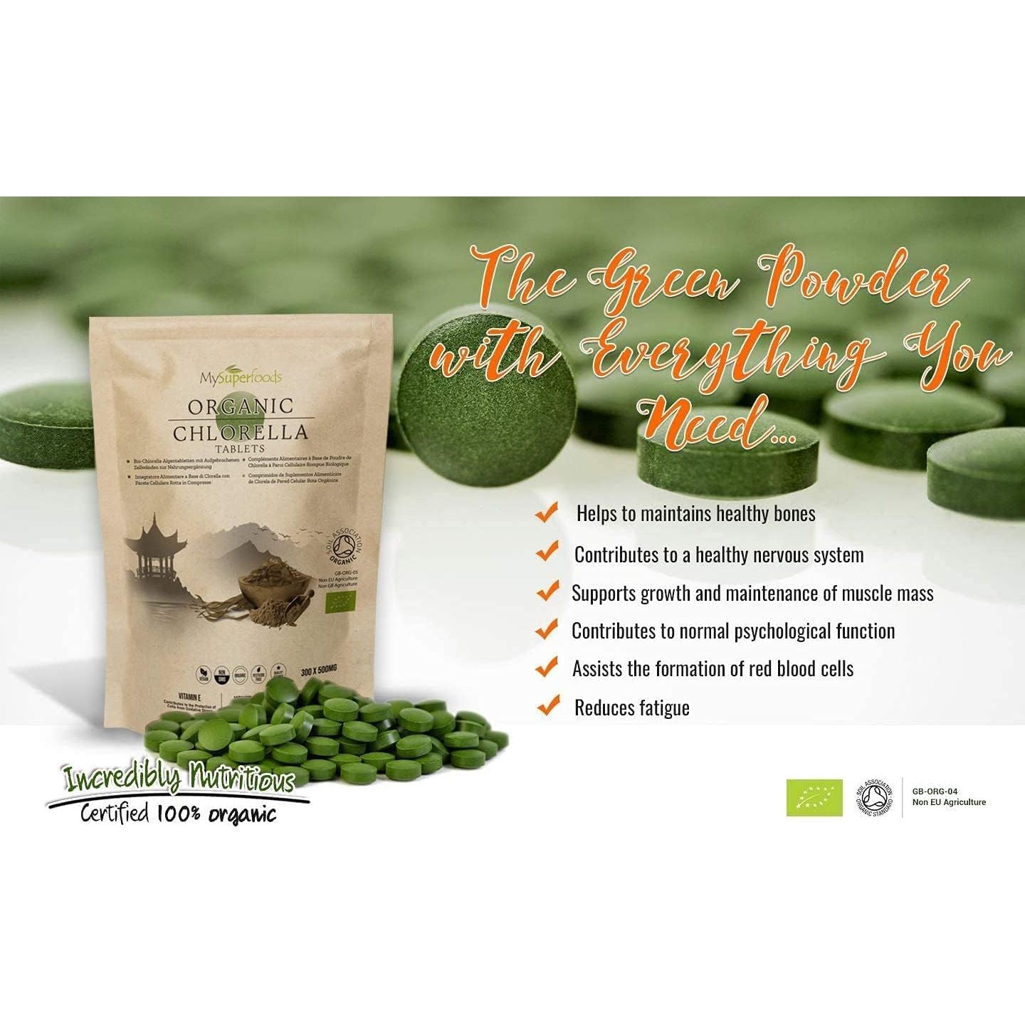 Chlorella Tablets | Organic | 300X500Mg | Natural Source of Protein | Mysuperfoods