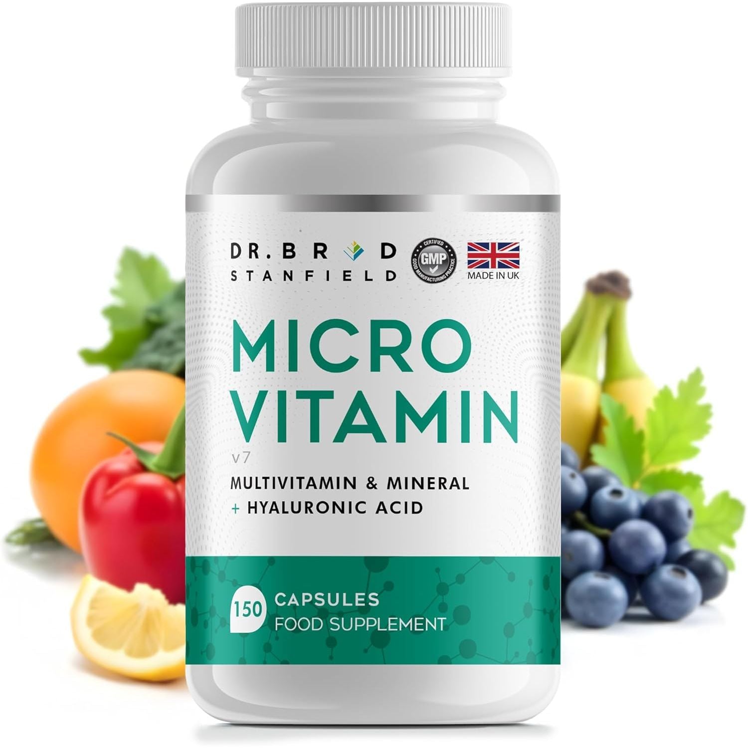 Dr Brad Daily Low Dose Multivitamin & Mineral for Men & Women to Support Cognitive Performance & Memory + Hyaluronic Acid for Skin Health + TMG for Exercise (150 Count)