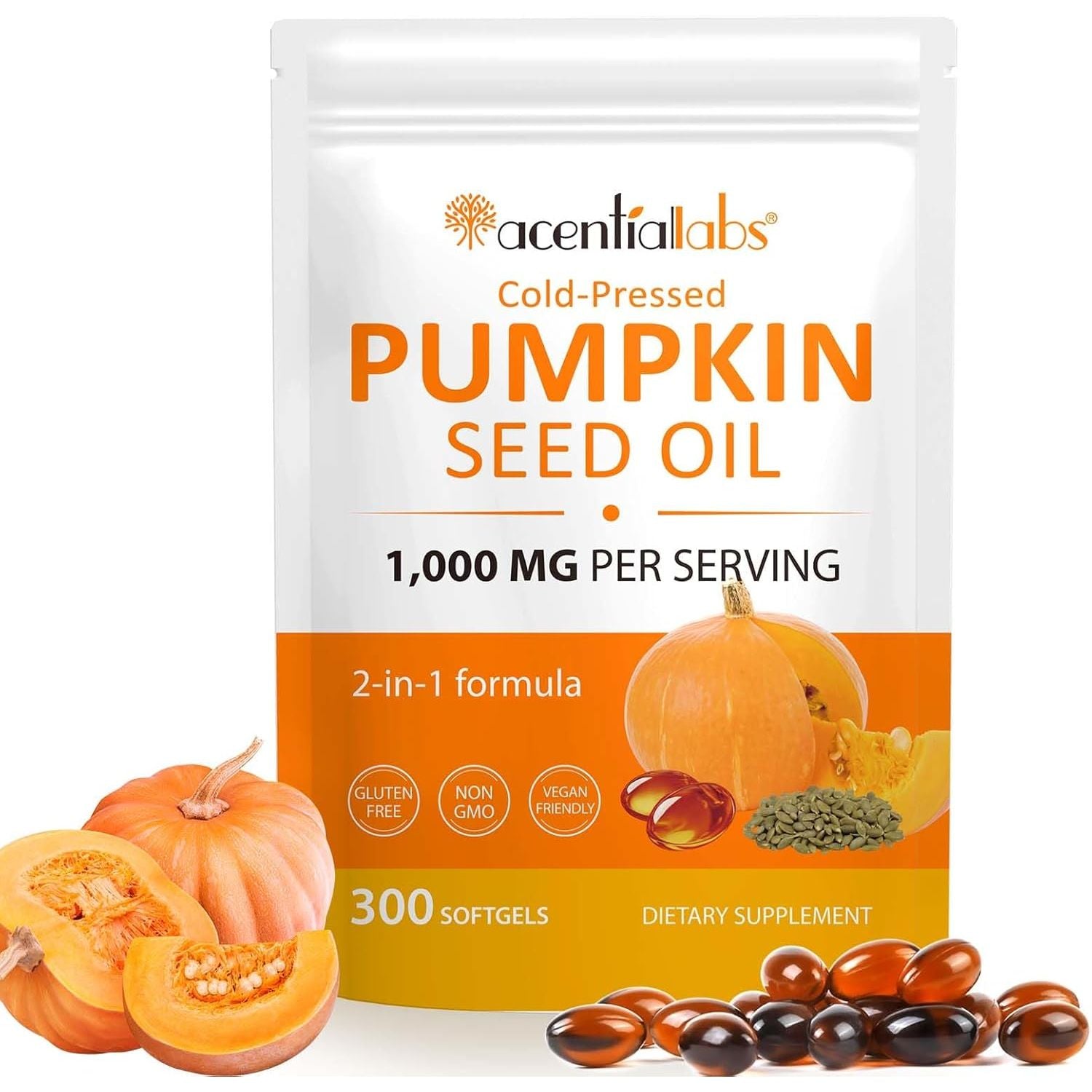 Pumpkin Seed Oil Capsules 1000Mg per Serving - 300 Softgels for Hair & Urinary Support - 2-In-1 Formula, Rich in Zinc & Omega Fatty Acids - Easy-To-Swallow, Vegan