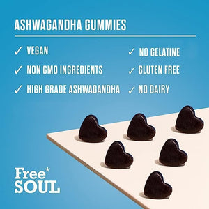 Free Soul Ashwagandha High Strength Gummies | Delicious Ashwagandha Supplement with Pure Root Powder Extract | Vegan, Gluten-Free, Non-Gmo | 60 Gummies