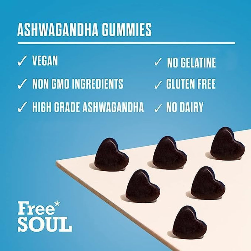 Free Soul Ashwagandha High Strength Gummies | Delicious Ashwagandha Supplement with Pure Root Powder Extract | Vegan, Gluten-Free, Non-Gmo | 60 Gummies