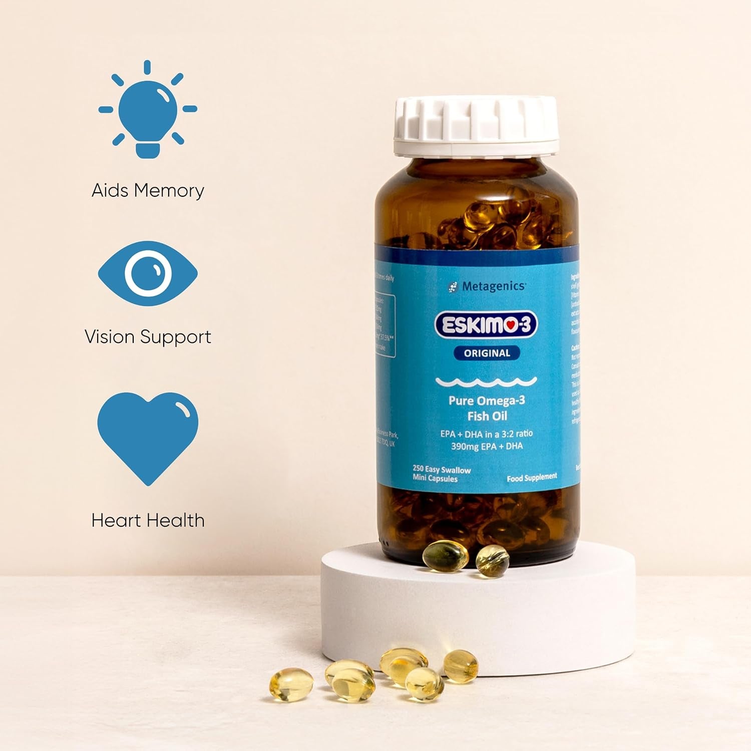 Eskimo-3 Fish Oil by Metagenics - Source of Omega-3 and Essential Fatty Acids EPA & DHA - 250 Mini Capsules