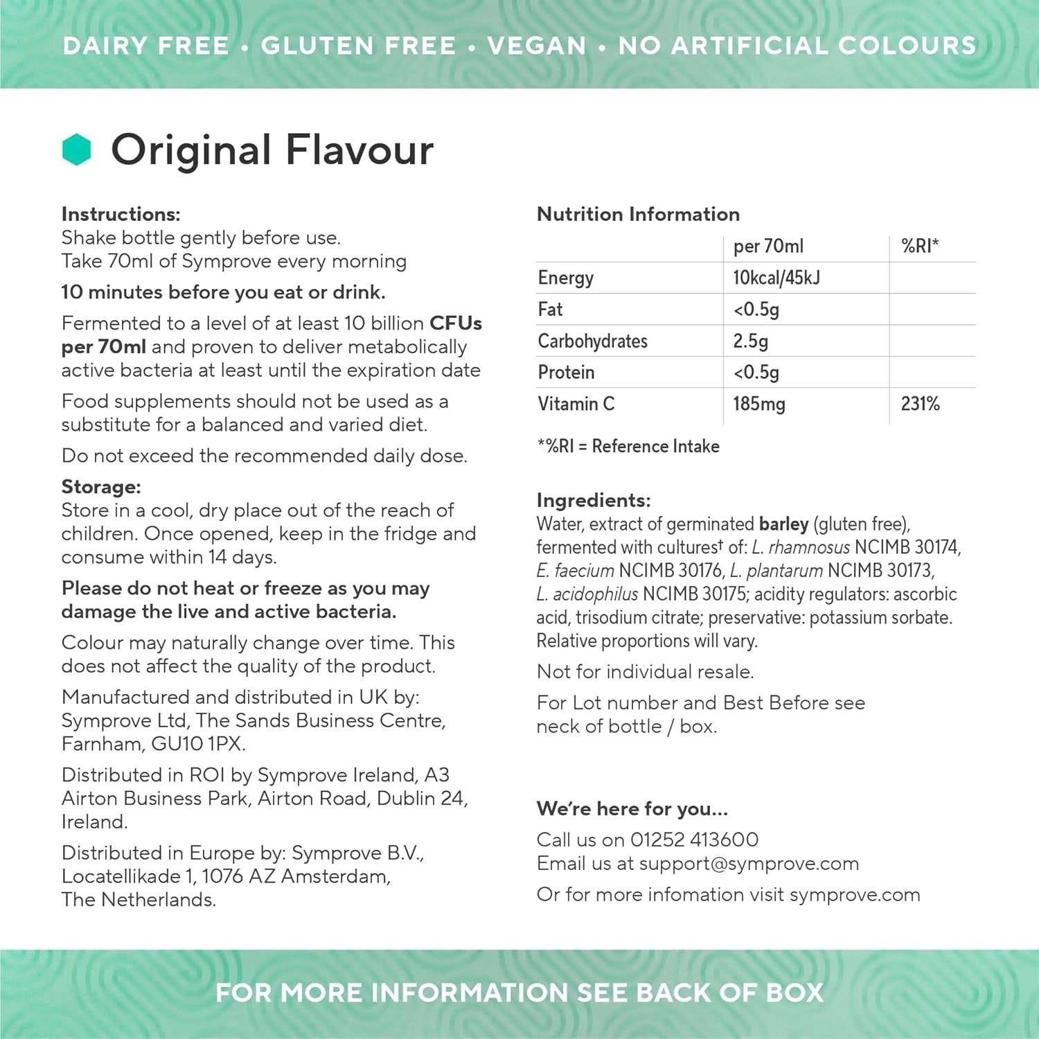 Symprove Daily Probiotic Drink, Original, 10 Billion Cfus, 4 Clinically Studied Strains, Gut & Immune Support, Water-Based, Vegan, Dairy & Gluten Free, (Pack of 1 X 500Ml)