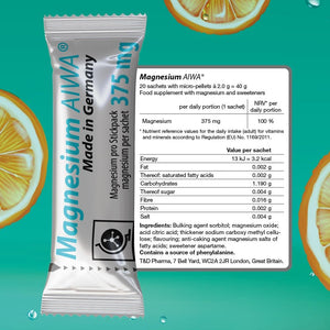 T&D Magnesium AIWA 375 Mg, No Water 20 Stickpack, Easy to Use, Orange Flavour with Micro-Pellets
