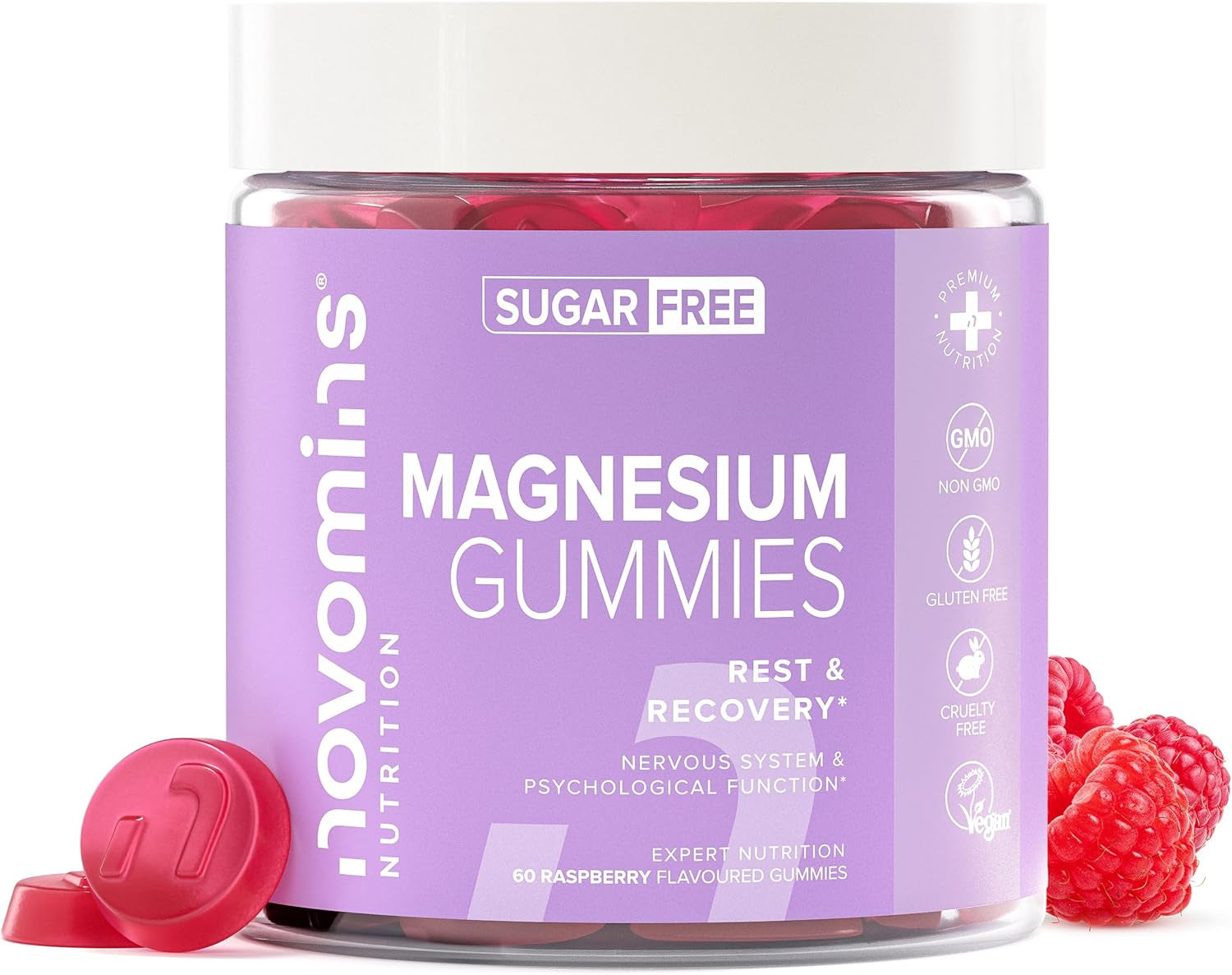 Magnesium Gummies – 1636 Mg Magnesium Citrate Providing 180Mg of MG - Sugar Free - Vegan – 1 Month Supply - Gluten Free - Chewable Supplements – Made by Novomins