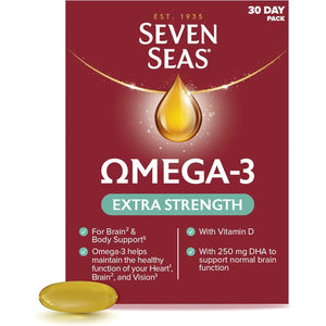 Seven Seas Omega-3 Fish Oil, Extra Strength, Omega 3 plus Vitamin D for Whole Body Healthplus, 30 One-A-Day Capsules, 1 Month Supply