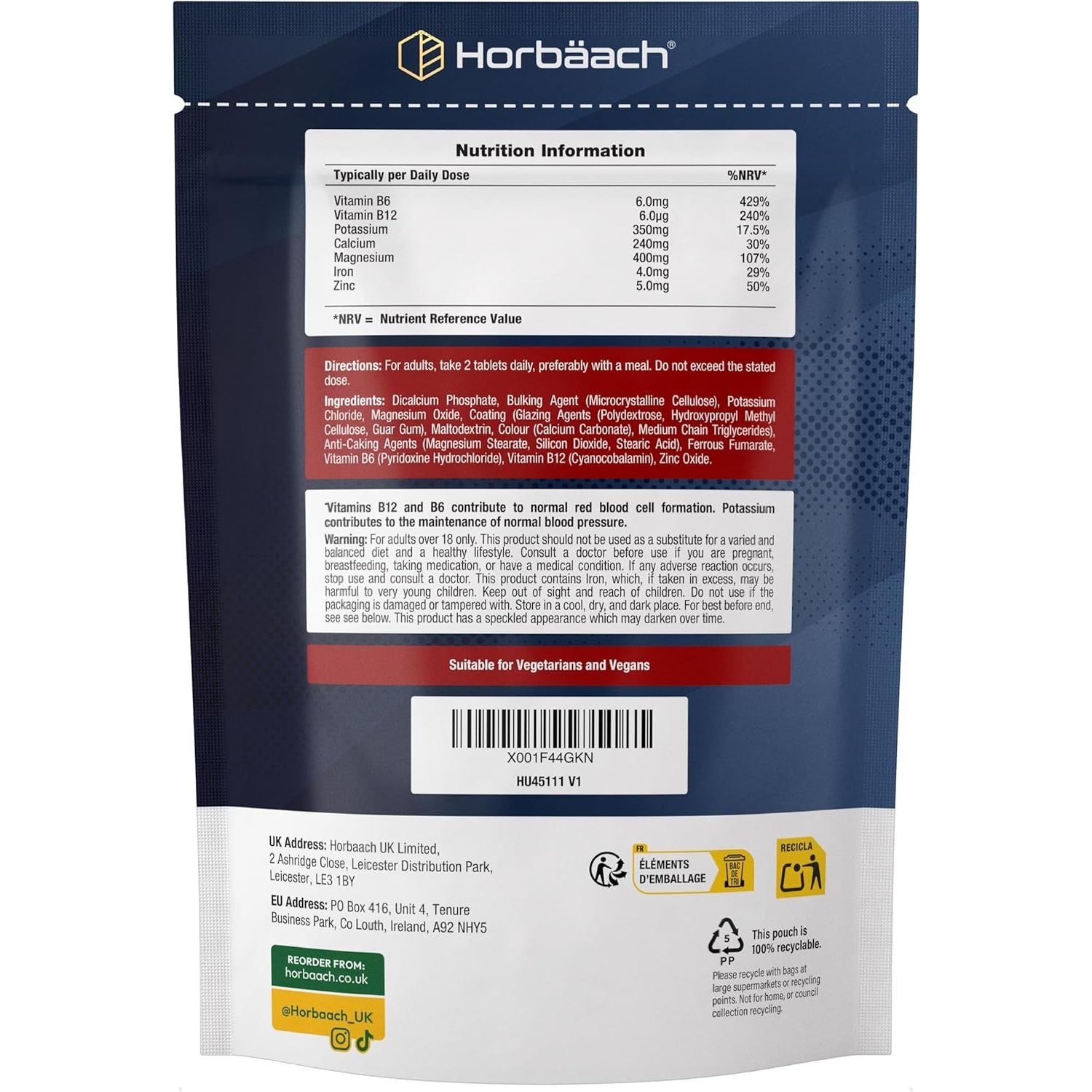 Blood Pressure Tablets | Magnesium Supplement with Potassium & Calcium | Blood Pressure Support | 90 Count | Vegan | by Horbaach