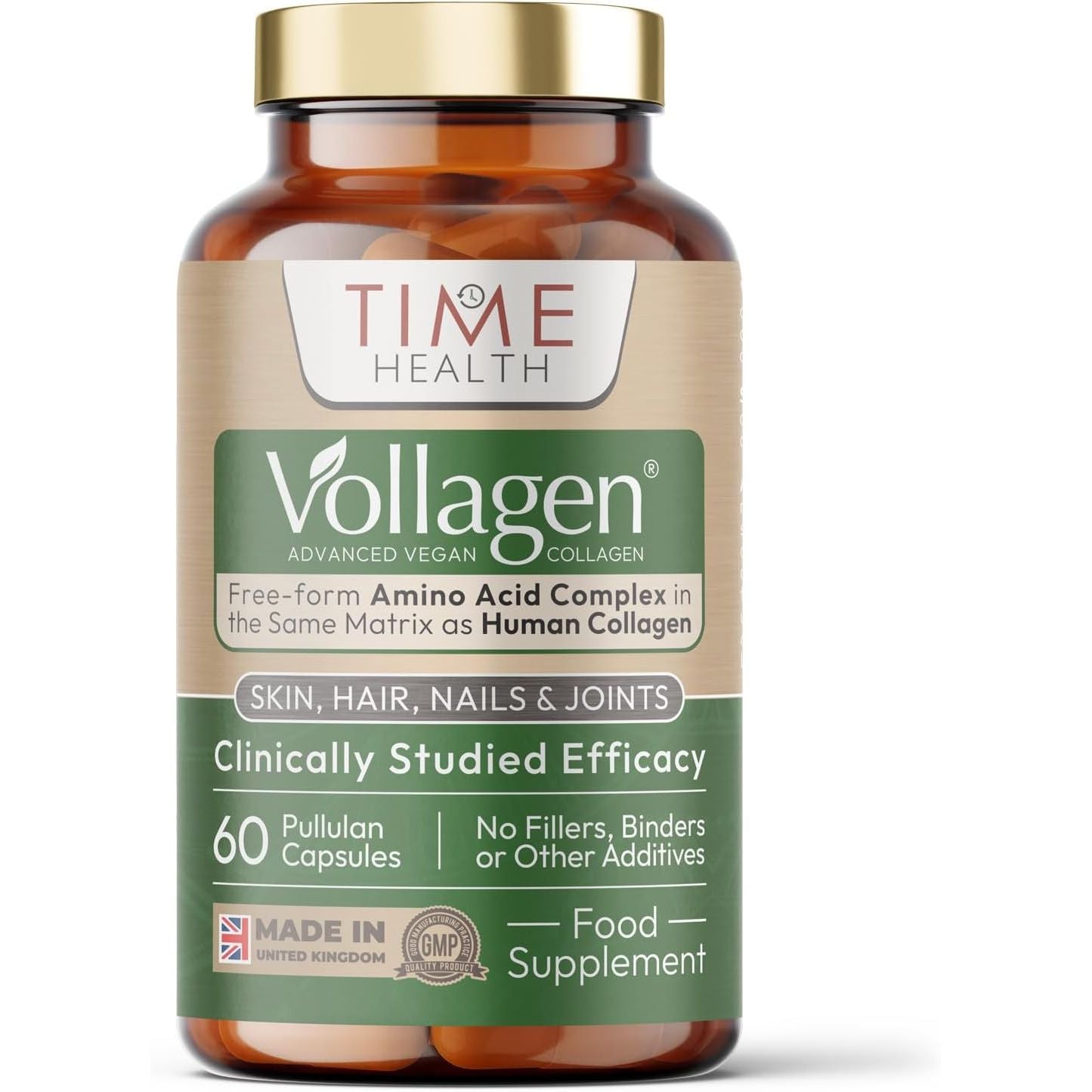 Vollagen® Advanced Vegan Collagen - 18 Amino Acid Complex in Ratio of Collagen - Studied Effectiveness - 60 Capsules - Vegetarian - Zero Additives - Pullulan (60 Capsules)