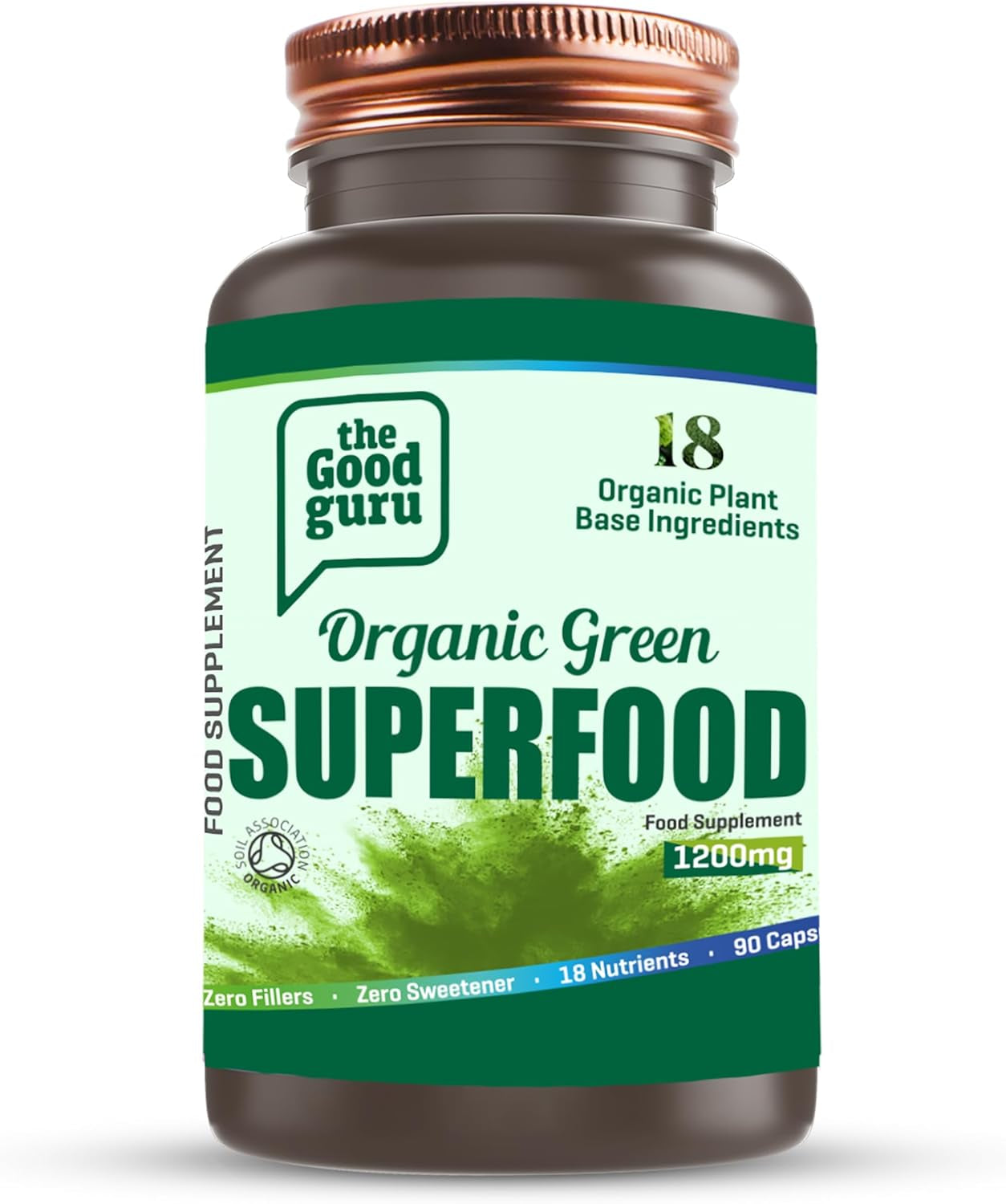 The Good Guru Organic Green Superfood Supplement Capsules - 90 Capsules with 18 Nutritious Ingredients