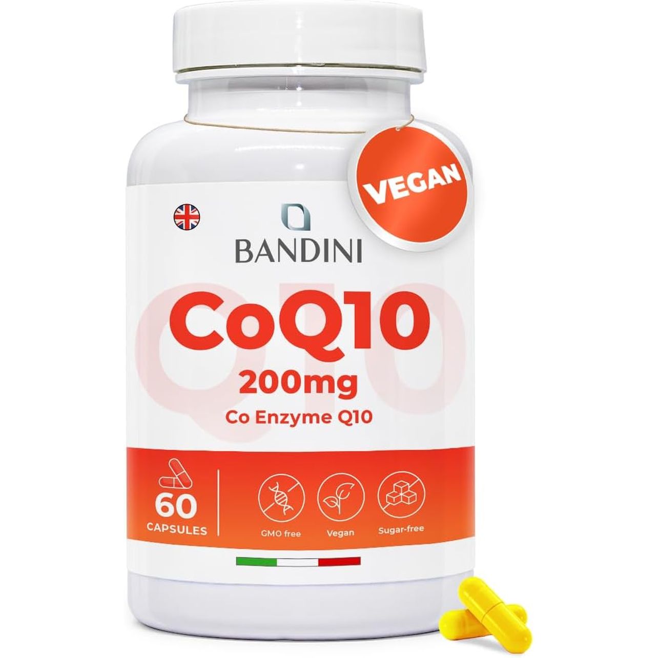Bandini® Coq10 200Mg | 60 Vegan Capsules of High-Strength Co Enzyme Q10 (2-Month Supply) | Naturally Fermented & Lab Tested Ubiquinone Q 10 | High Absorption Coenzyme Coq 10 Supplement 100% Pure