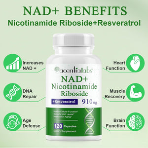 NAD+ Supplement 910Mg, Boost NAD+ Levels with Nicotinamide Riboside, Support Cellular Energy & Anti-Aging 120 Capsules