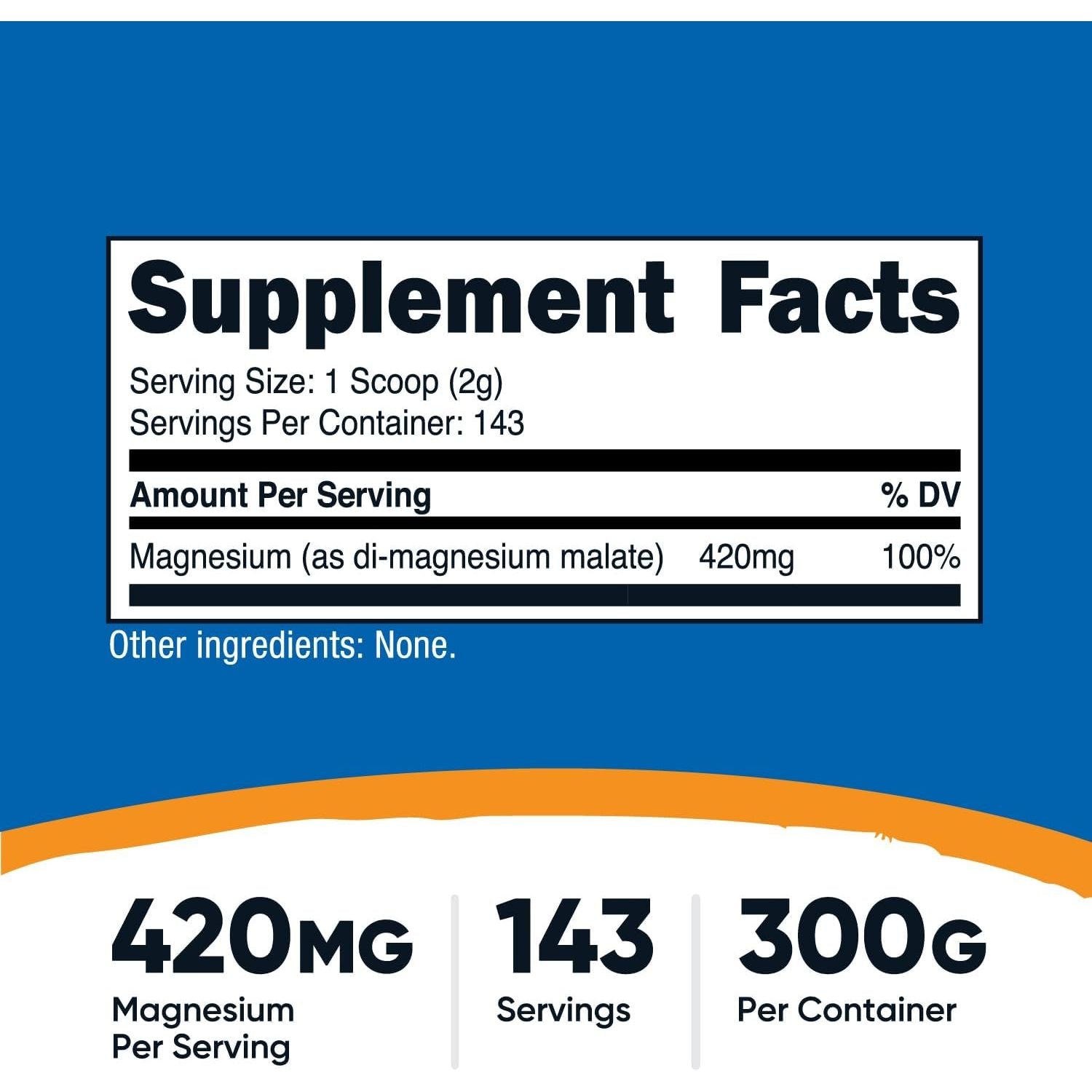 Nutricost Magnesium Malate Powder (300G) - 420Mg of Magnesium per Serving - Non-Gmo, Gluten Free