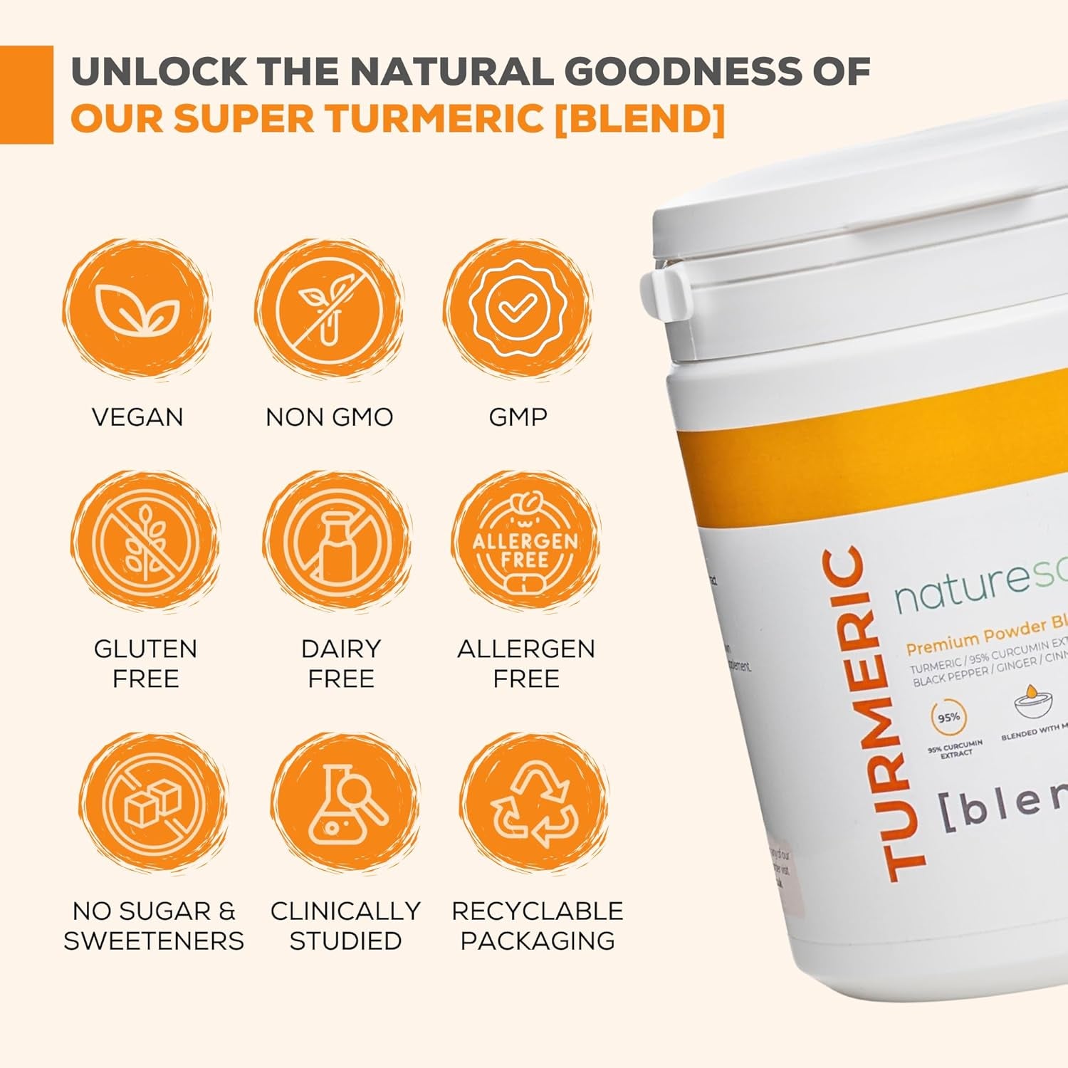 Nature Squared Turmeric Super [Blend] - Premium & Organic Turmeric (3933Mg) Powder with 7 Active Ingredients - 330G(3 Month Supply) - Vegan - Non GMO - Gluten Free - GMP - Potent Antioxidant- UK Made