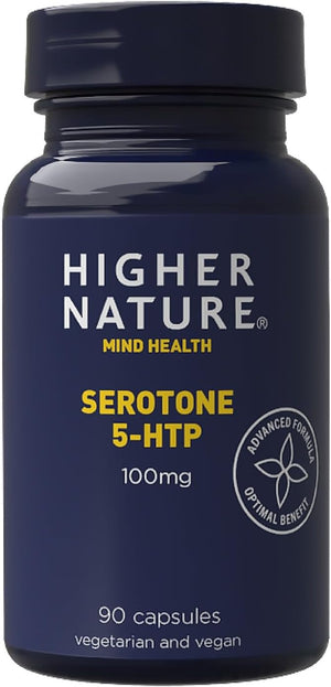 Higher Nature - Serotone 5HTP - 100Mg - Psychological Support - Natural Source of 5HTP - B Vitamins & Zinc - Vegan & Vegetarian - 90 Capsules