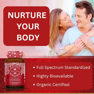 Organic Pomegranate Capsules - Pomegranate Supplements | Certified Organic by Soil Association | Vegetarian & Vegan Friendly | Ayurveda | 60 Easy Swallow Pomegranate Tablets | Manufactured in the UK