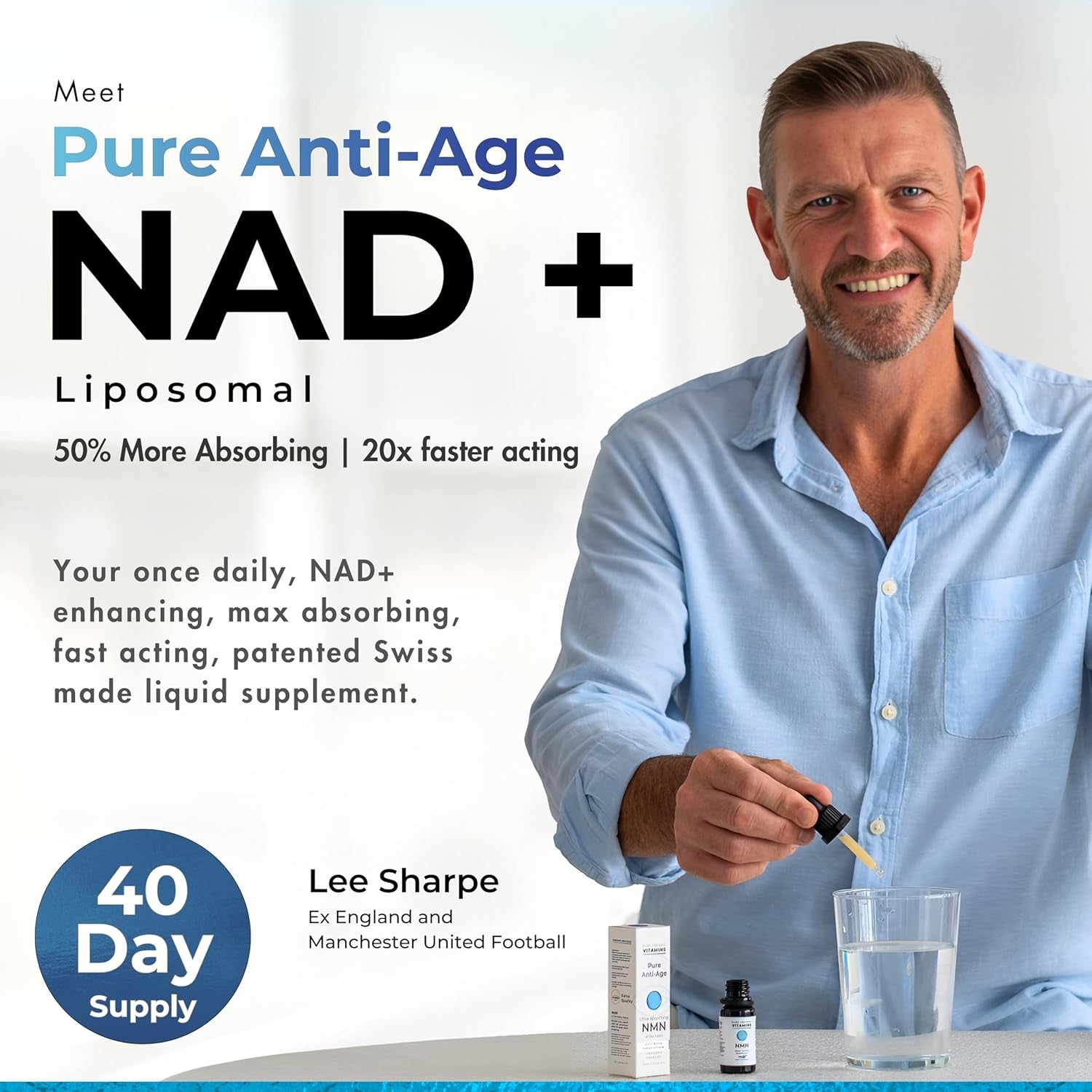 NAD+ Supplement Liposomal - Proven 50% Better Absorption - Patented Cellular Delivery - 40 Day Supply - NAD+ Enhancer - Pure anti Age - Liquid Drops - Swiss Made